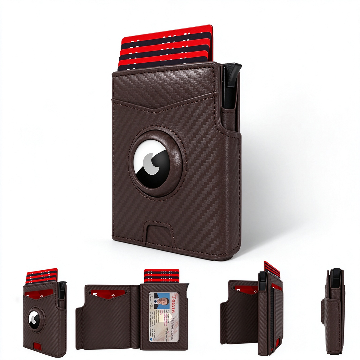 AirTag Pop Up Card Wallet RFID Blocking Microfiber Leather Card Holder