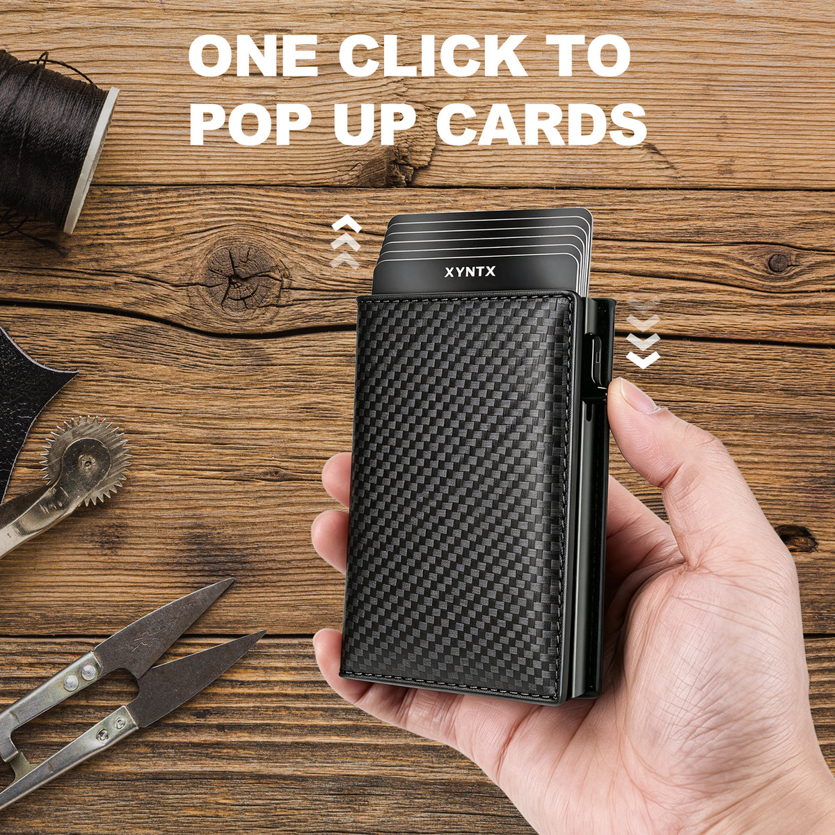 XYNTX Pop-Up EDC Wallet with AirTag Holder, RFID-Blocking Metal Slim Card Holder for Men, Front Pocket Minimalist Wallet Compatible with Apple AirTag