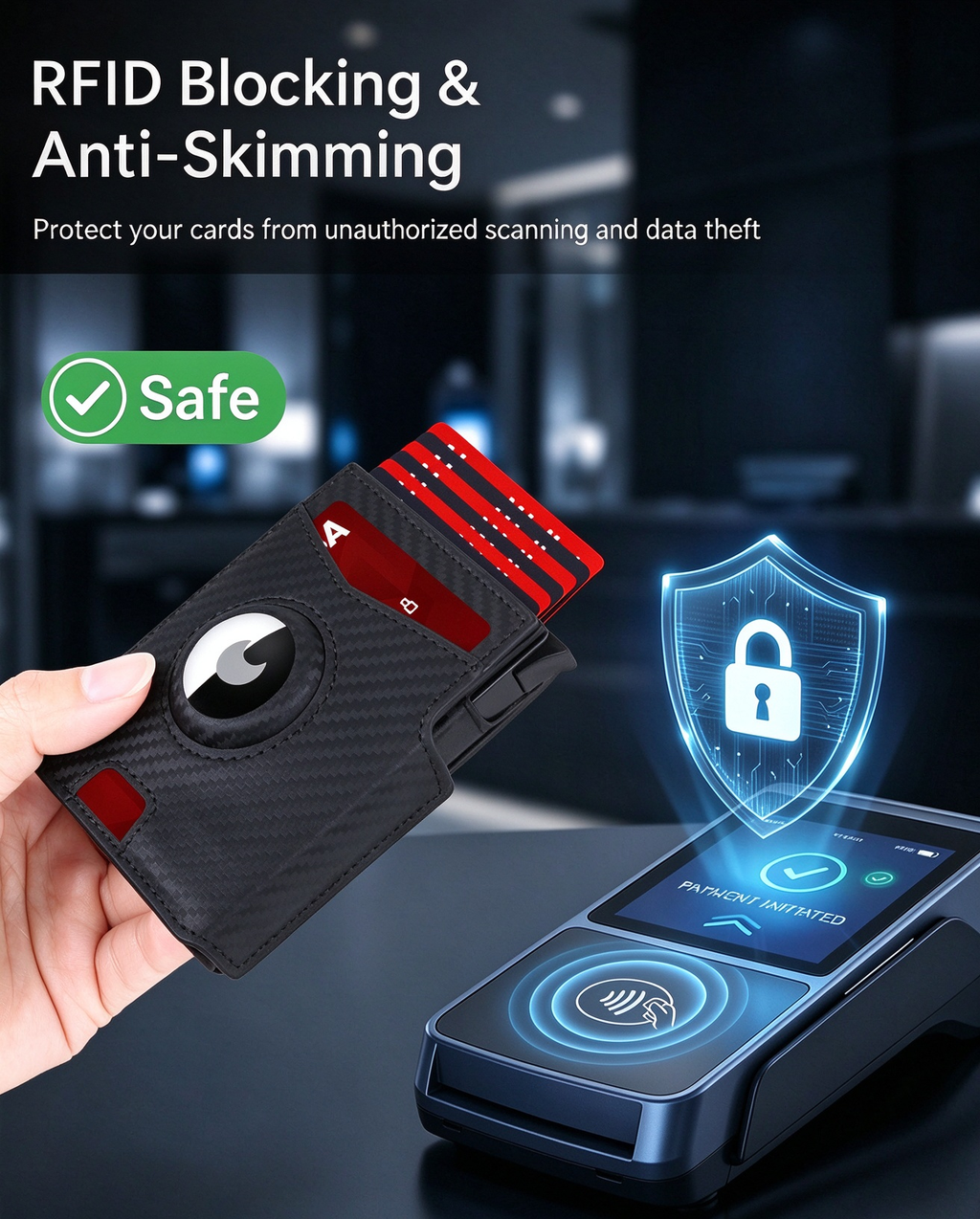 AirTag Pop Up Card Wallet RFID Blocking Microfiber Leather Card Holder